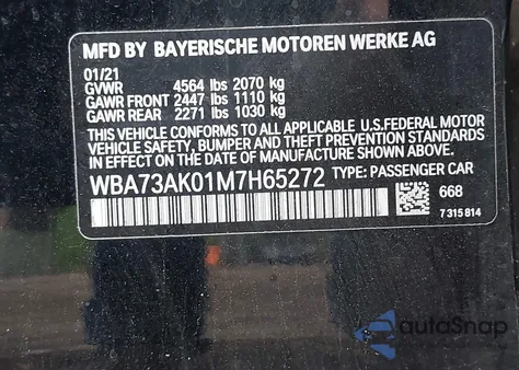 2021 BMW 228I Gran Coupe xDrive from USA, damaged, VIN WBA73AK01M7H65272